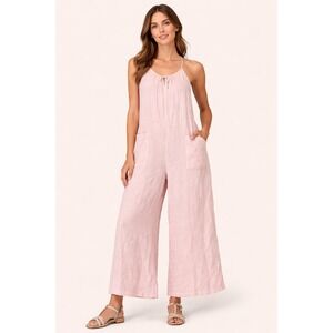 Puro Lino Italy Pink 100% Linen Wide Leg‎ Halter Jumpsuit NWT CS13187